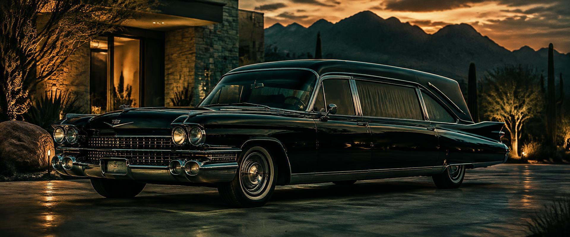 A freshly detailed black Cadillac Escalade in a Scottsdale driveway at dusk